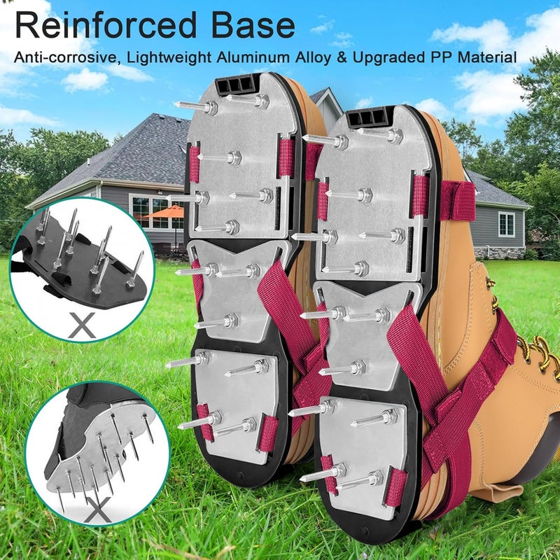 DenForste Lawn Aerator Shoes for Grass - Pre-Assembled Grass Aerator Shoes for Lawn - Soil Yard Aerator Tool for Aerating Patio Garden, Red - Image 2